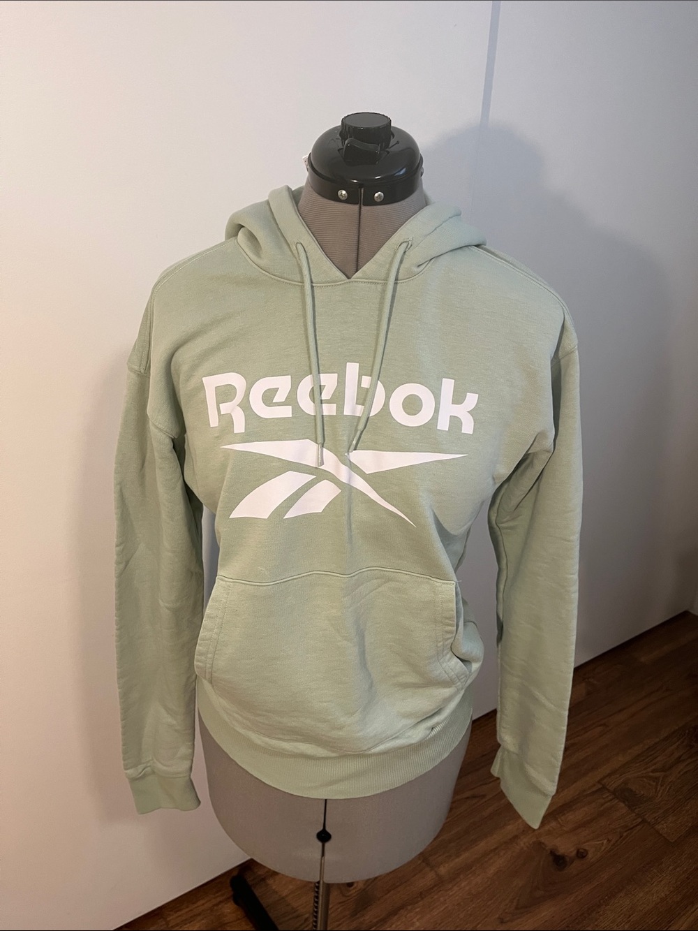 Reebok Light Sage Green Pullover Hoodie with White Logo